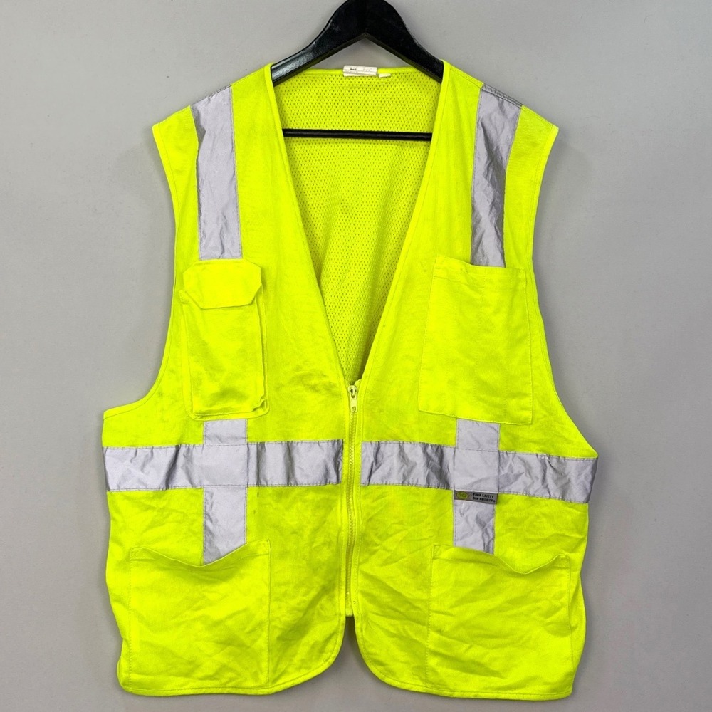 3C Crossing Guard Safety Vest 2XL Neon Yellow Reflective Mesh Zip Front SV2100